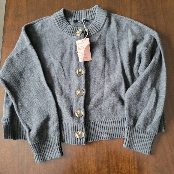 Quince 100% Organic Cotton Cropped Gray Button-Front Sweater Cardigan Size M - Picture 3 of 6